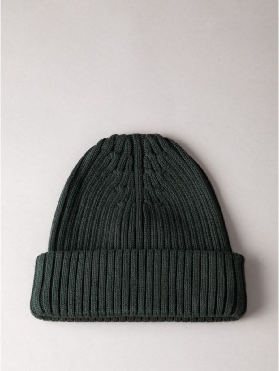 Lakeland Leather Ribbed Knitted Beanie Hat In Green | Hats