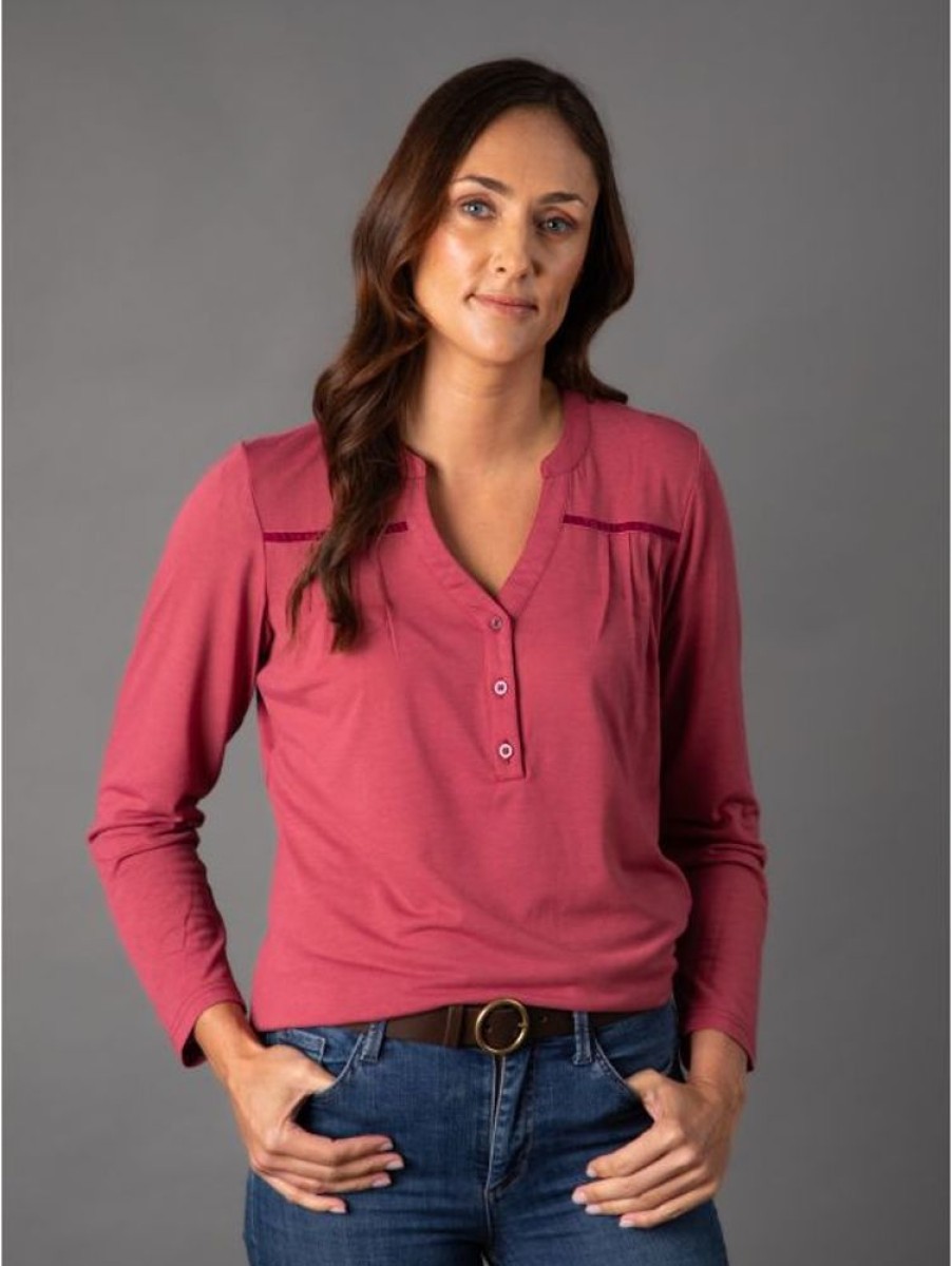 Lakeland Leather Caroline Nehru Blouse In Pink | Tops