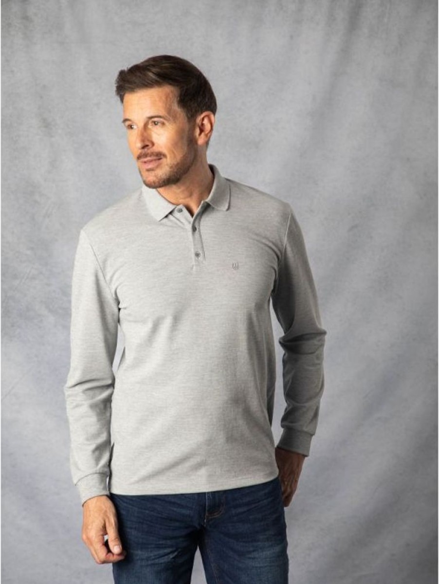 Lakeland Leather Long Sleeve Polo Shirt In Grey | T-Shirts & Polos