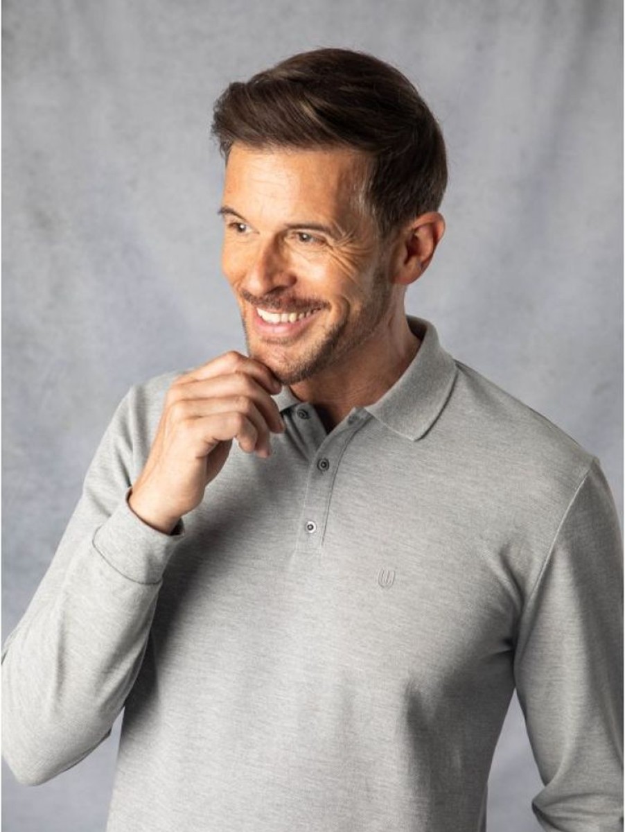 Lakeland Leather Long Sleeve Polo Shirt In Grey | T-Shirts & Polos