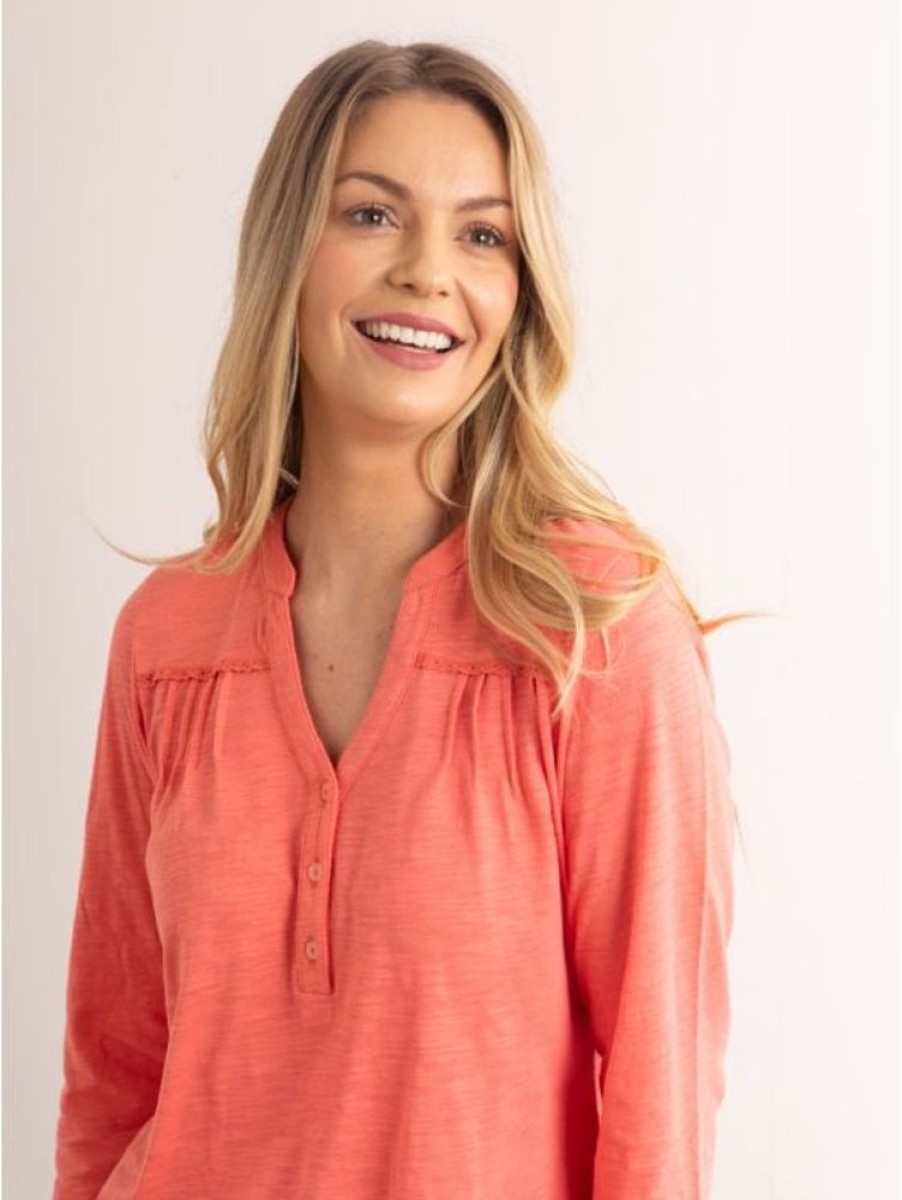 Lakeland Leather Caroline Nehru Blouse In Coral | Tops