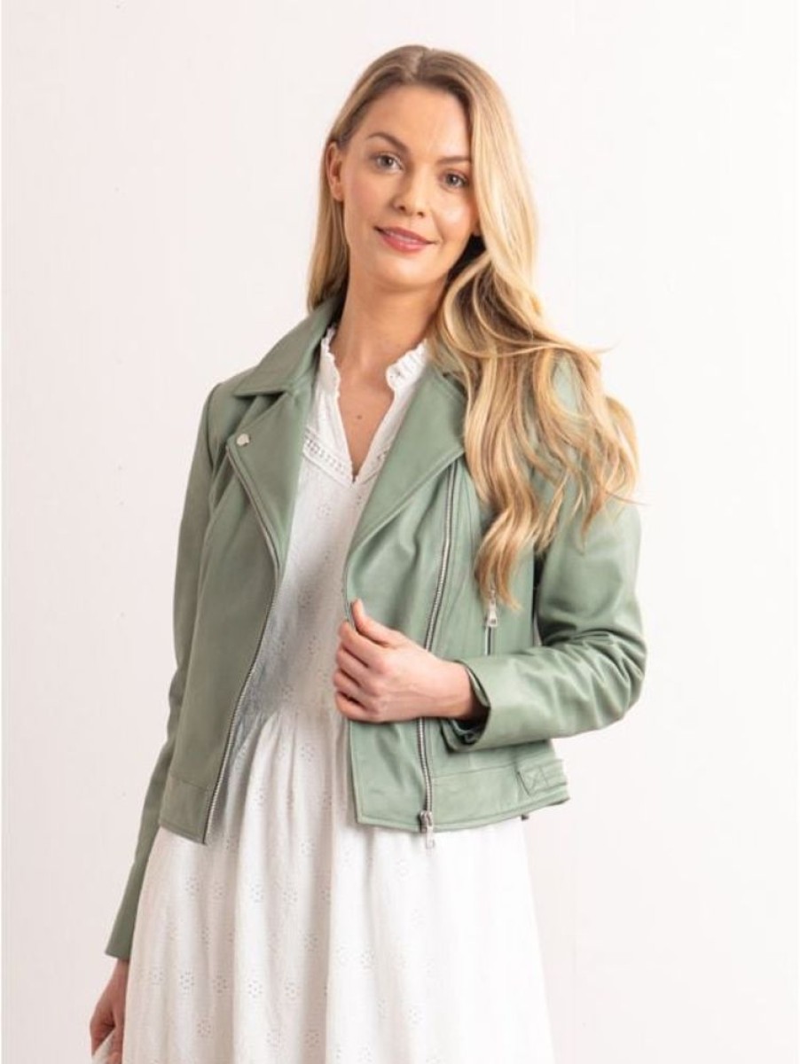 Lakeland Leather Thornhill Leather Biker Jacket In Mint Green | Coats & Outerwear