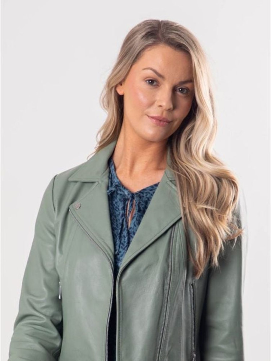 Lakeland Leather Thornhill Leather Biker Jacket In Mint Green | Coats & Outerwear