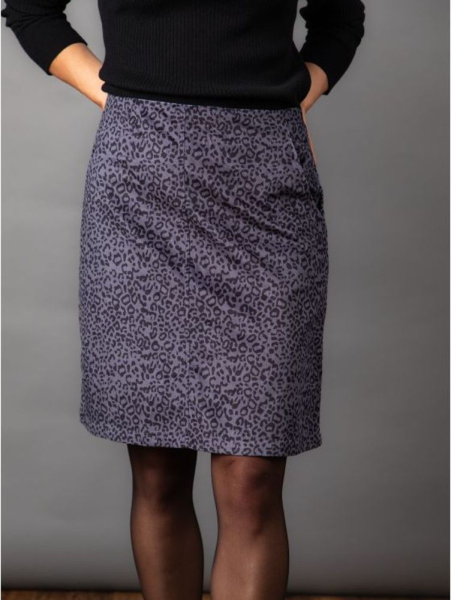 Lakeland Leather Didi Corduroy Skirt In Grey Leopard Print | Dresses & Skirts