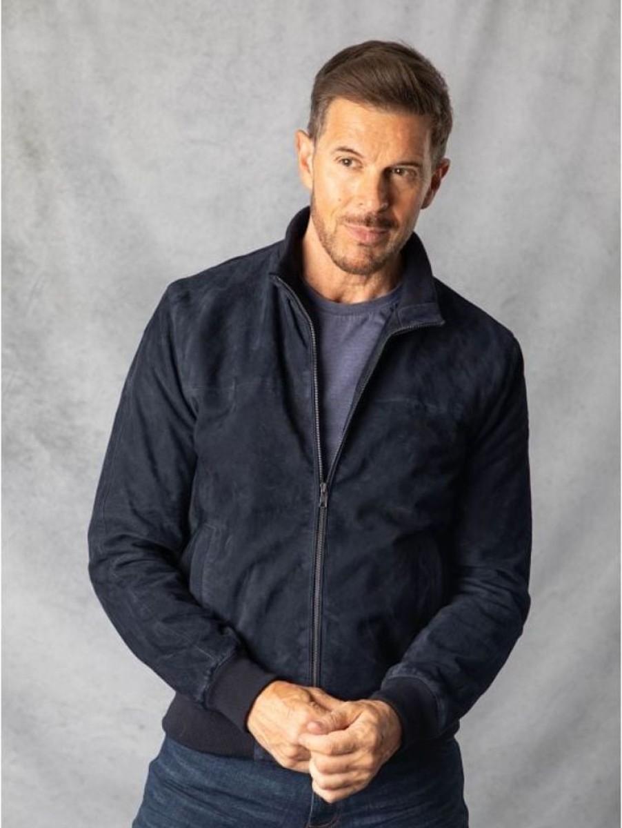 Lakeland Leather Dalston Suede Bomber Jacket In Navy | Coats & Outerwear