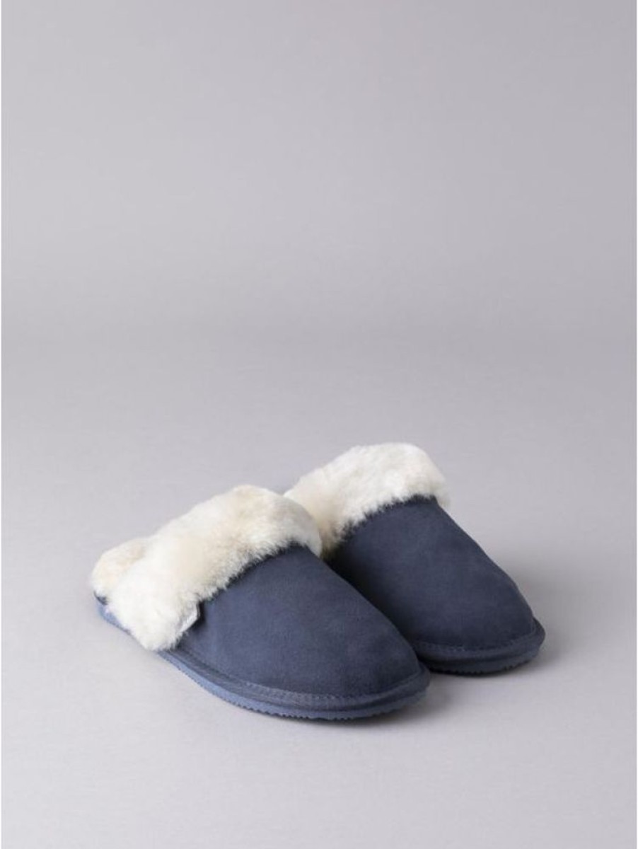 Lakeland Leather Ladies' Sheepskin Slider Slippers In Navy | Gifts For Her