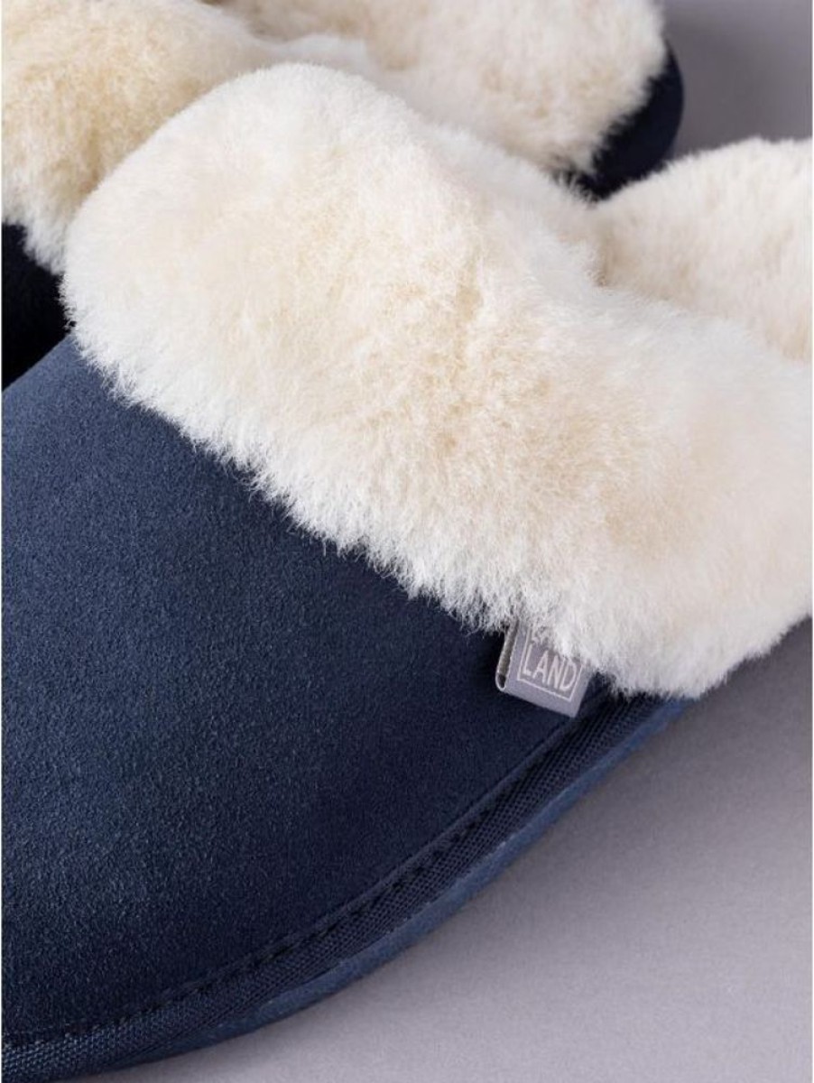 Lakeland Leather Ladies' Sheepskin Slider Slippers In Navy | Gifts For Her