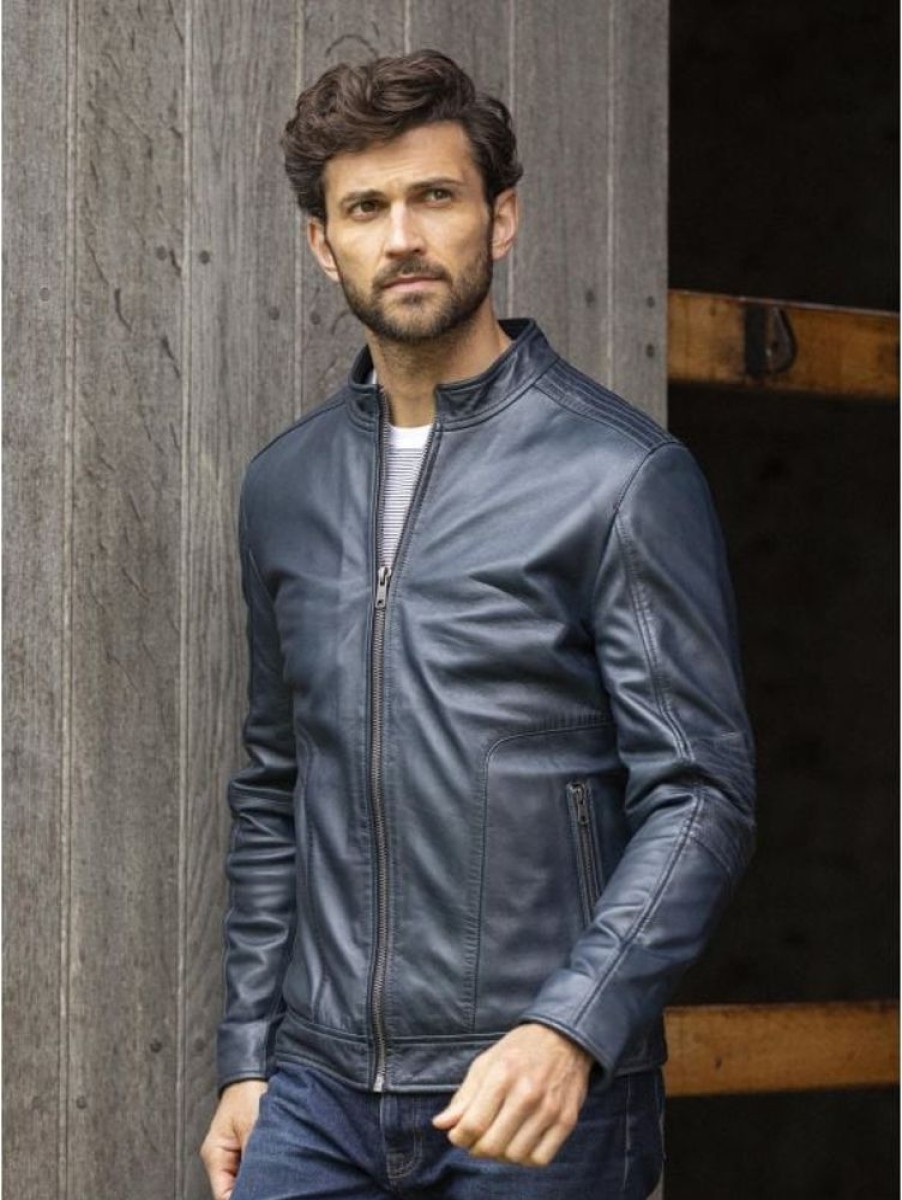 Lakeland Leather Greystoke Leather Jacket In Blue Night | Coats & Outerwear