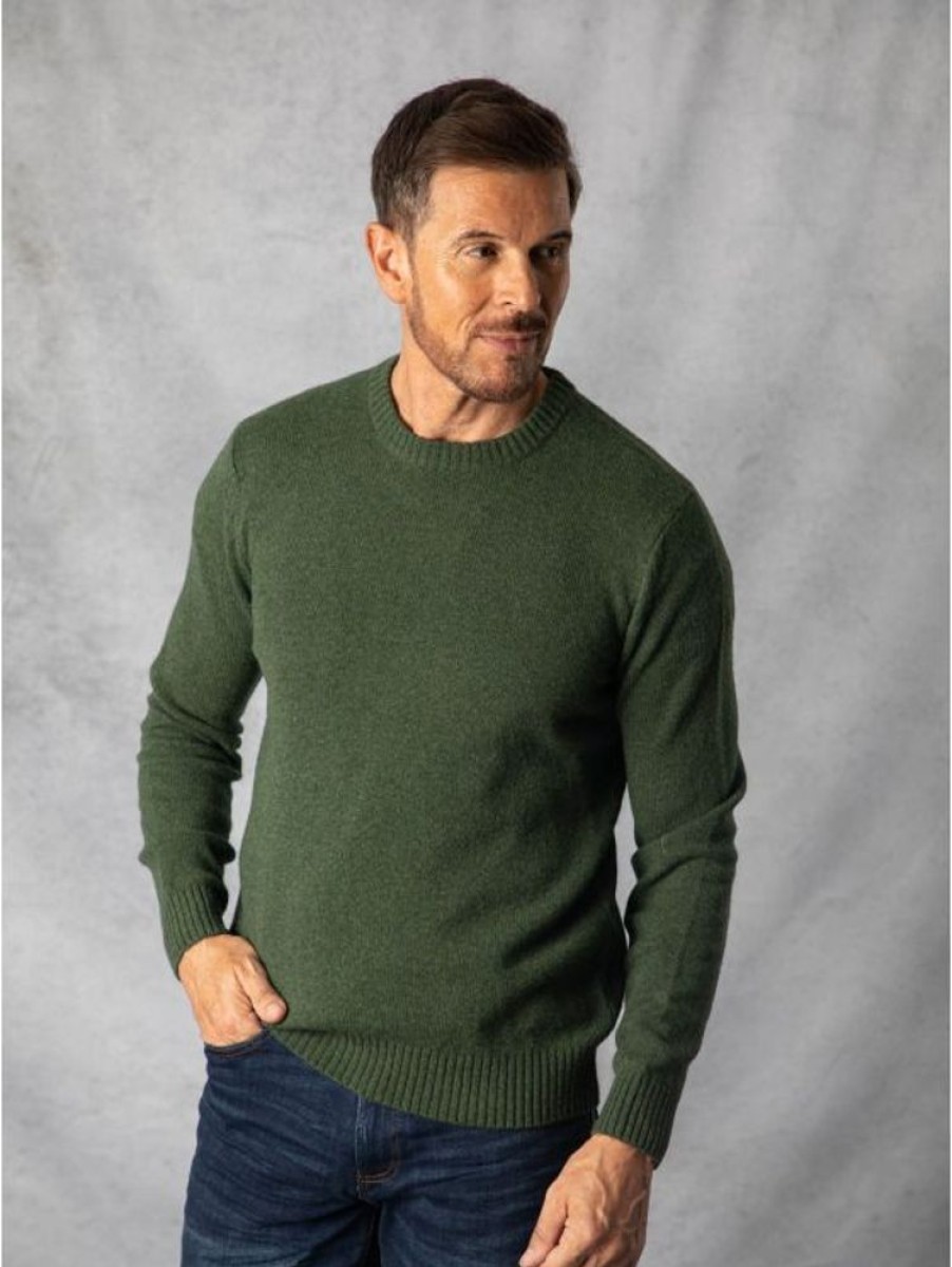 Lakeland Leather British Lambswool Crew Neck Jumper In Forest Green | Knitwear