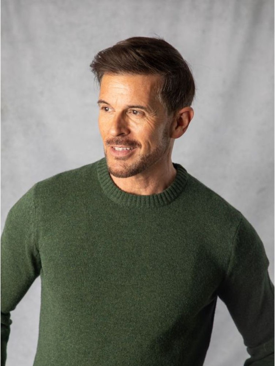 Lakeland Leather British Lambswool Crew Neck Jumper In Forest Green | Knitwear