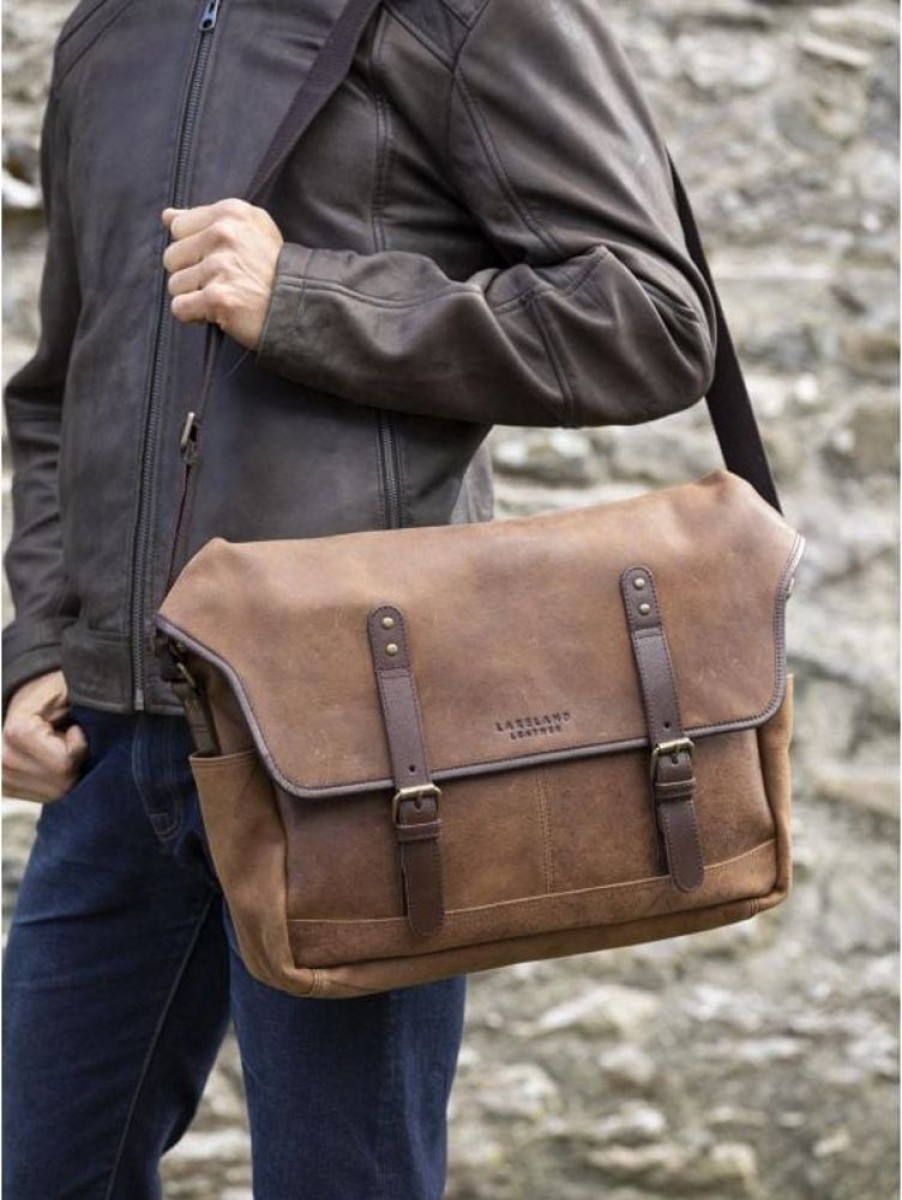 Lakeland Leather Hawksdale Leather Messenger Bag In Brown | Messenger Bags