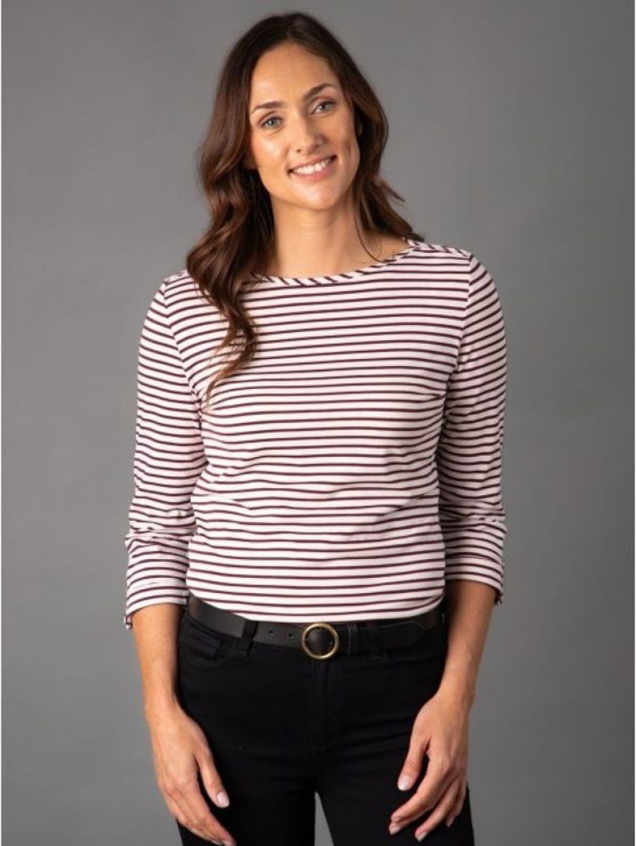 Lakeland Leather Belinda Striped Breton Top In Purple And White | Tops