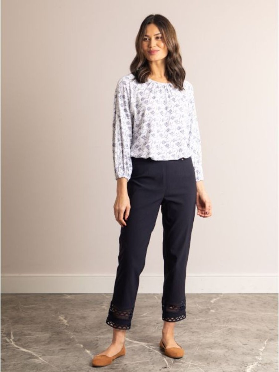 Robell Robell Marie Ankle Grazer Lace Trousers In Navy | Trousers & Jeans