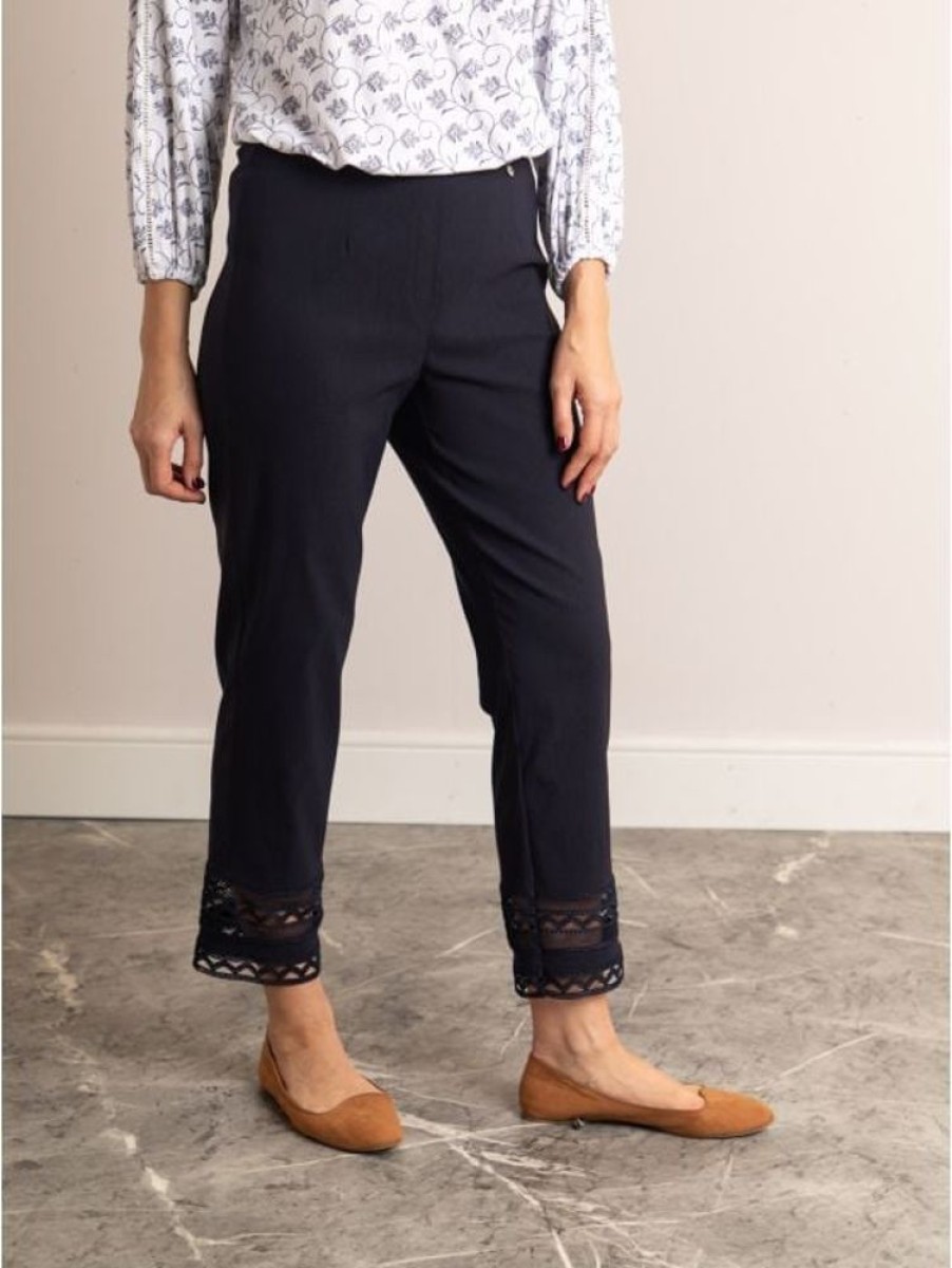 Robell Robell Marie Ankle Grazer Lace Trousers In Navy | Trousers & Jeans