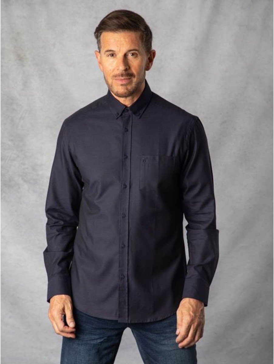 Lakeland Leather Max Cotton Oxford Shirt In Navy | Shirts