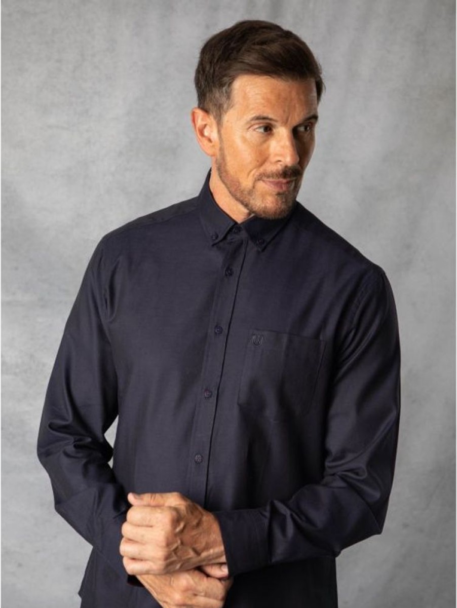 Lakeland Leather Max Cotton Oxford Shirt In Navy | Shirts