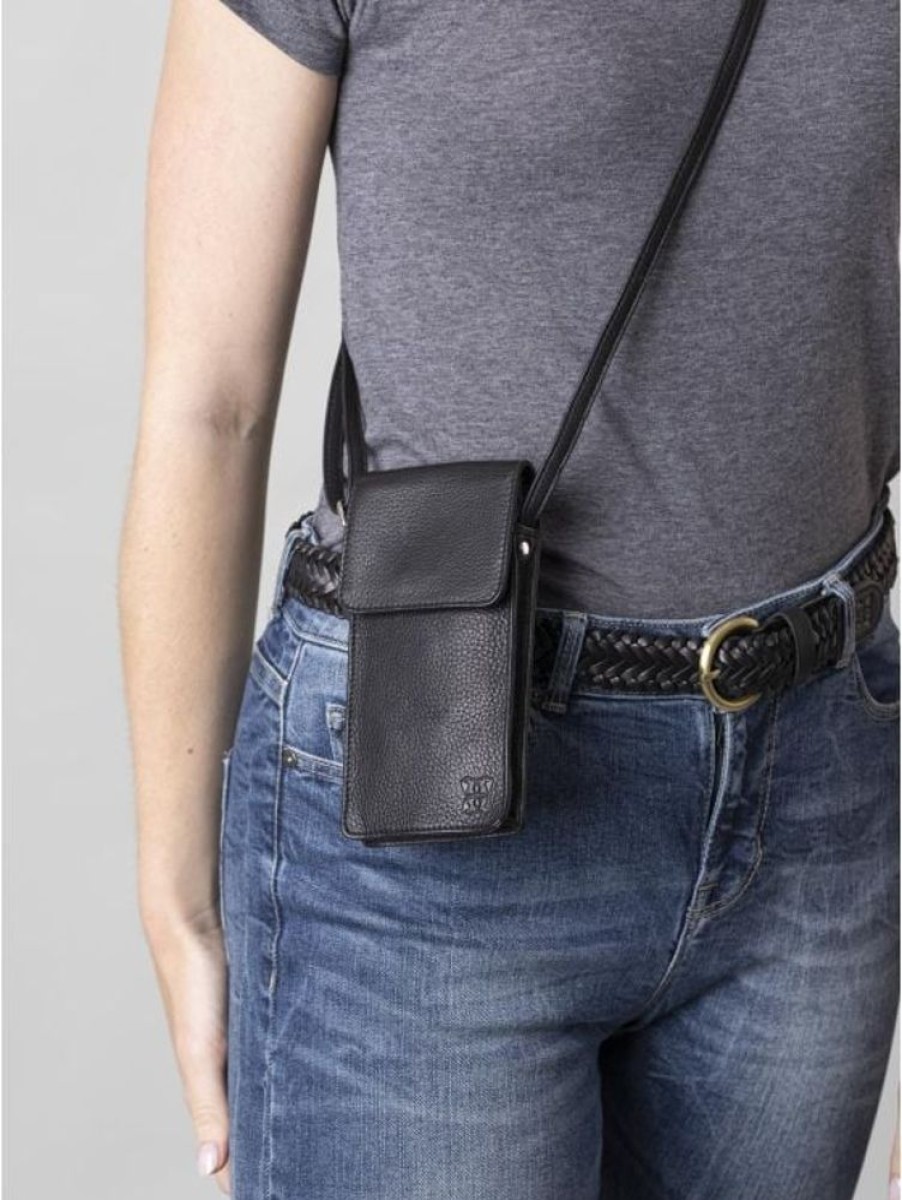 Lakeland Leather Bowness Leather Cross Body Phone Pouch In Black | Cross Body Bags