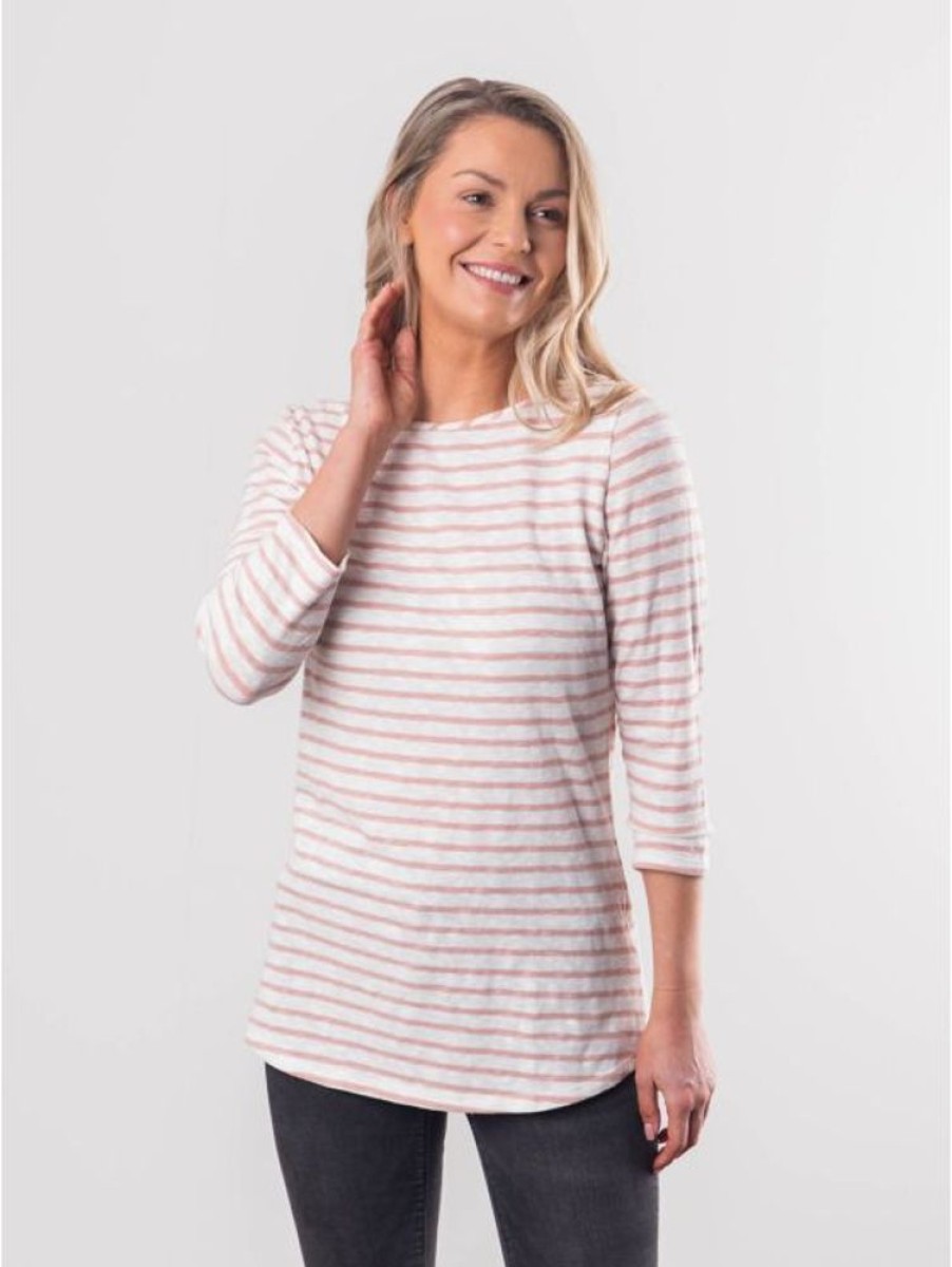 Lakeland Leather Bibi Striped Breton Top In White And Pink | Tops