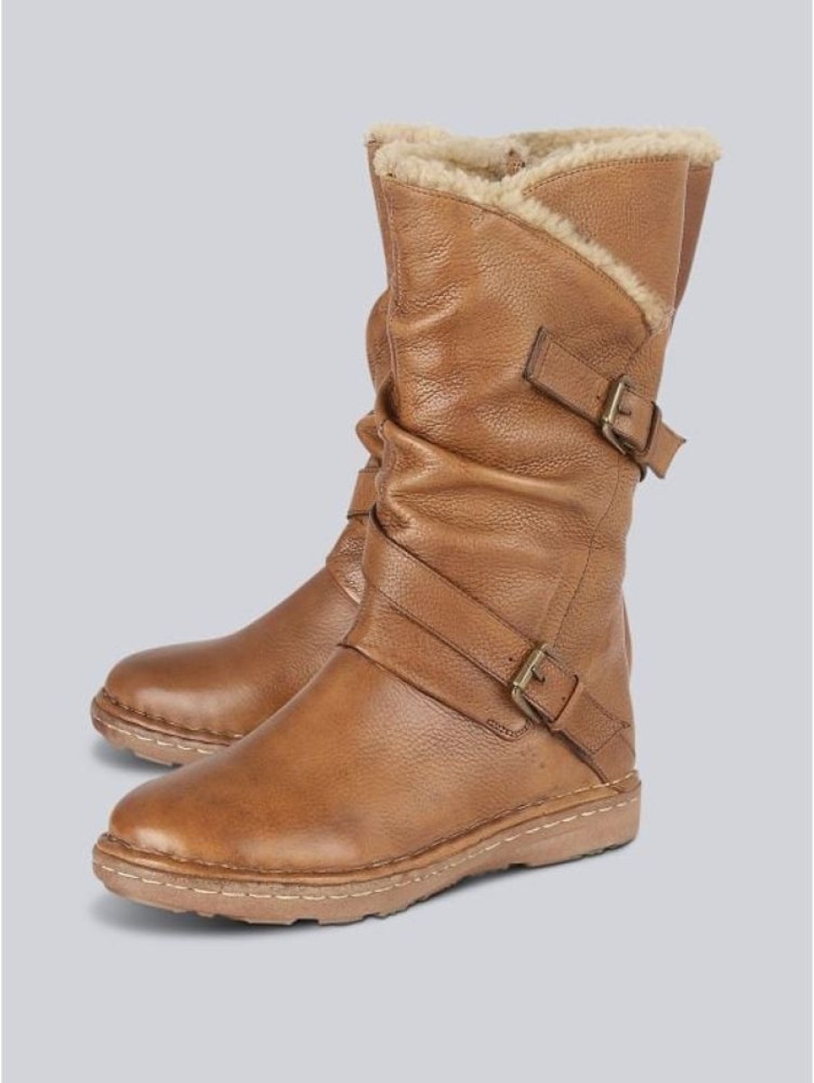 Lotus Lotus Jolanda Mid-Calf Leather Boots In Tan | Boots