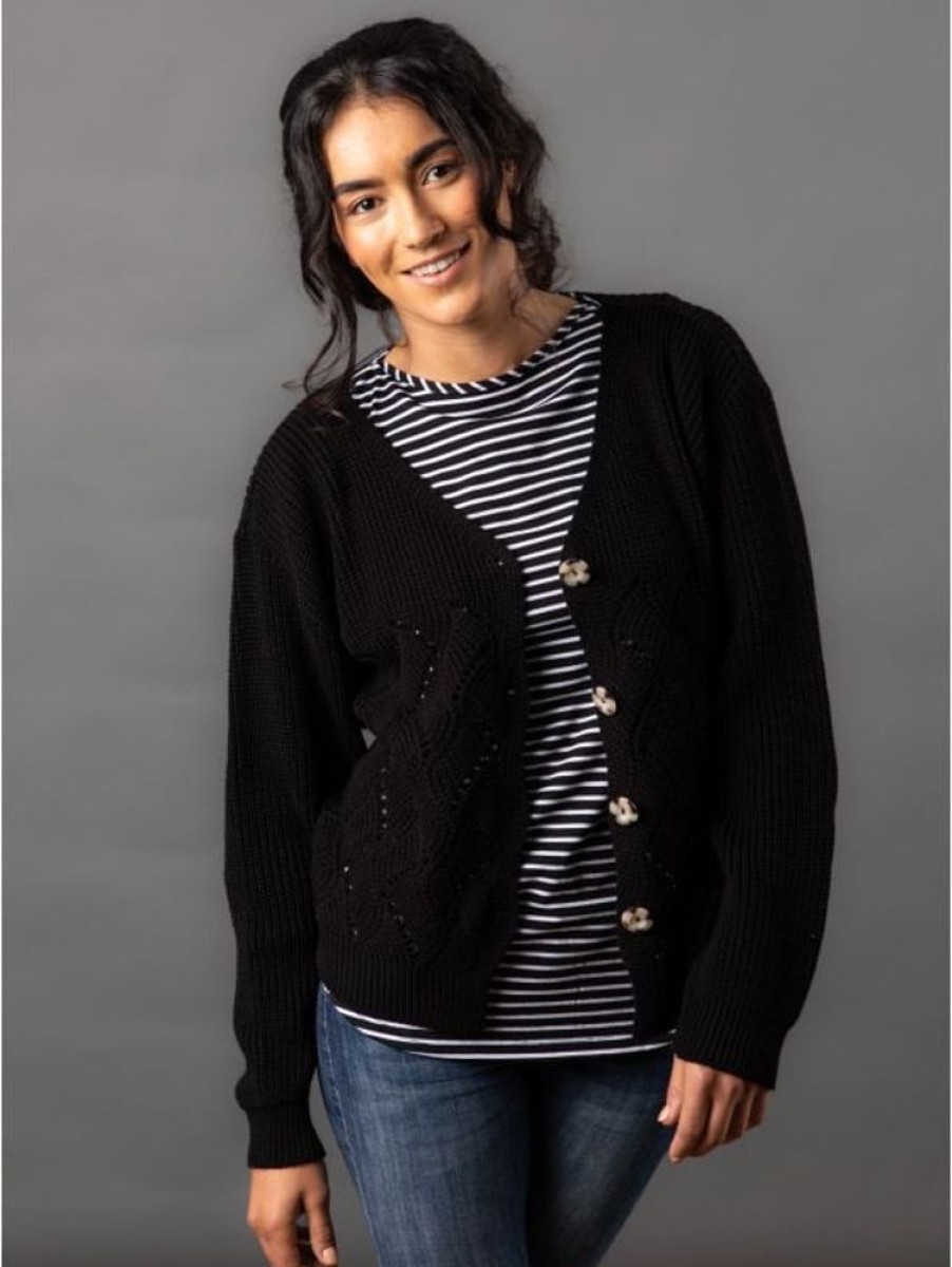 Lakeland Leather Imogen V-Neck Cardigan In Black | Knitwear