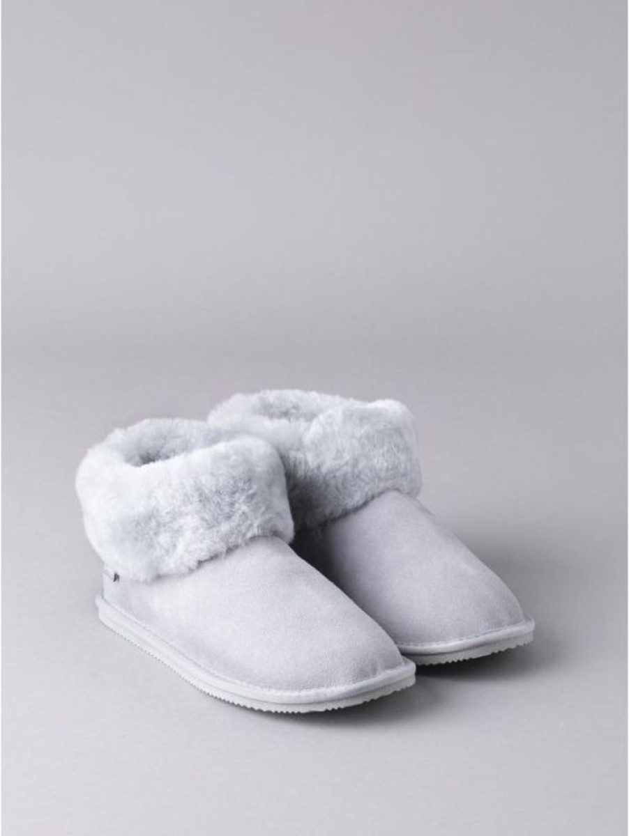 Lakeland Leather Ladies' Sheepskin Bootie Slippers In Light Grey | Slippers & Moccasins