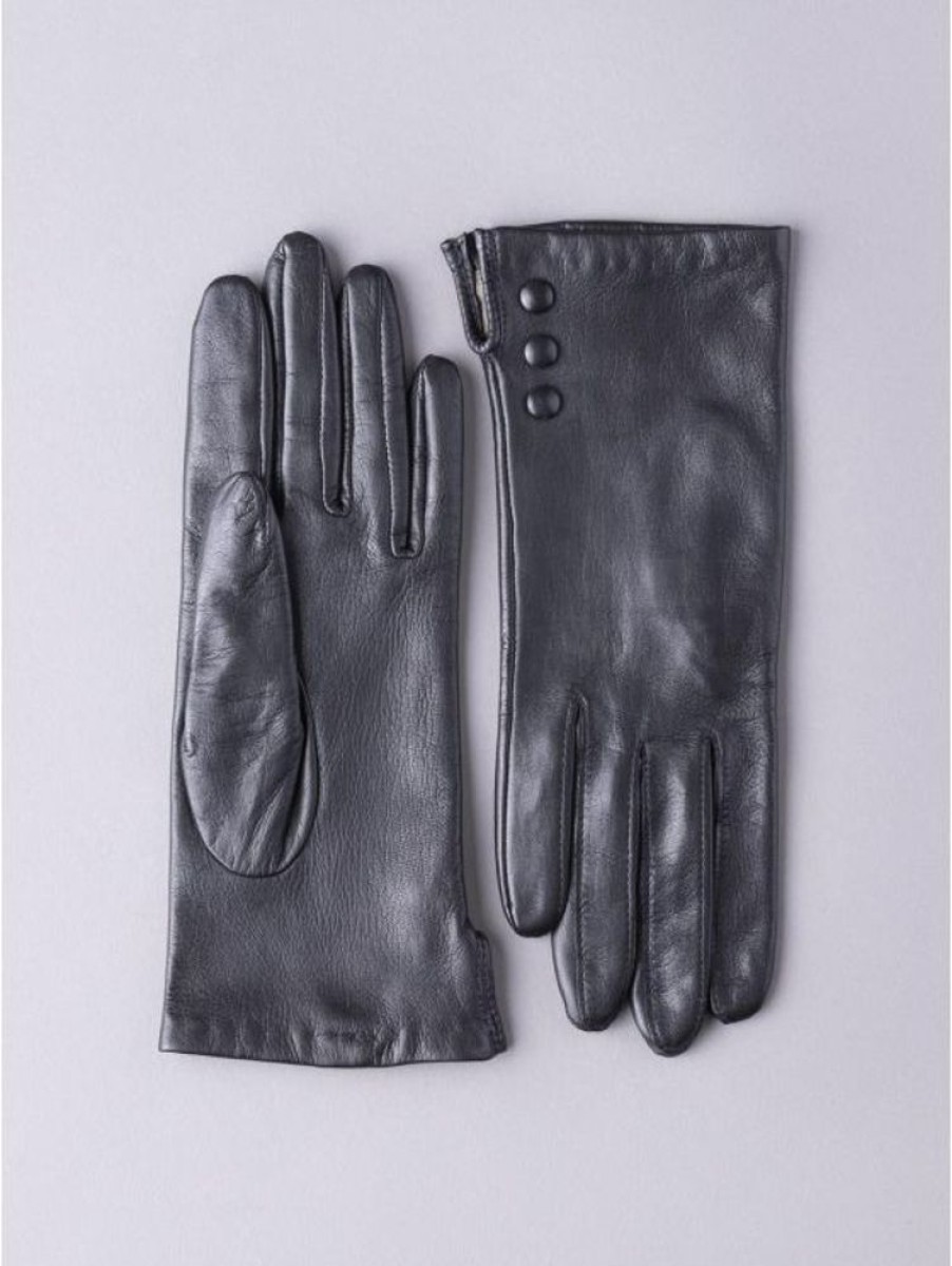 Lakeland Leather Beatrice Button Detail Leather Gloves In Black | Gloves