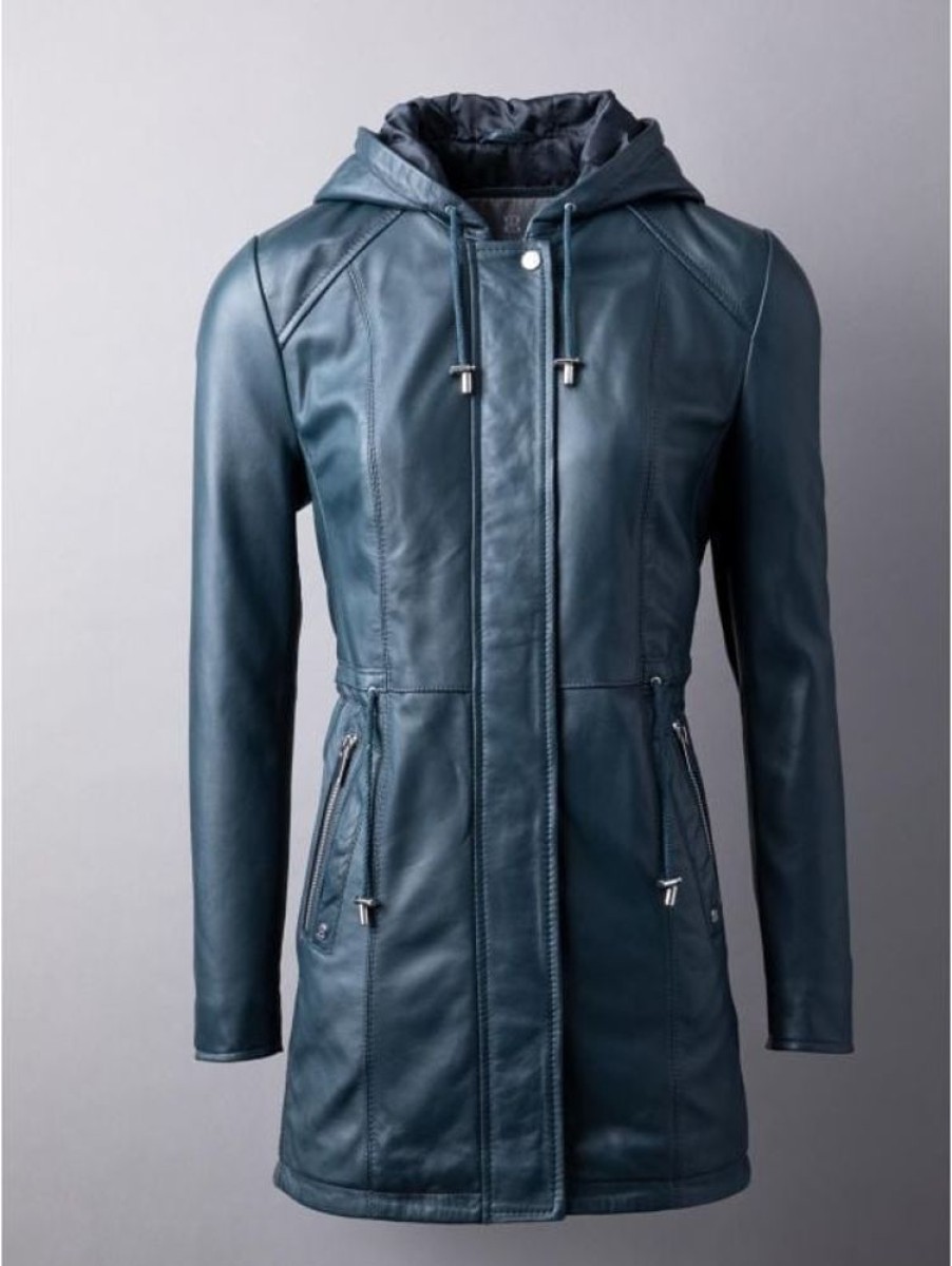 Lakeland Leather Ambleside Hooded Leather Coat In Navy | Coats & Outerwear