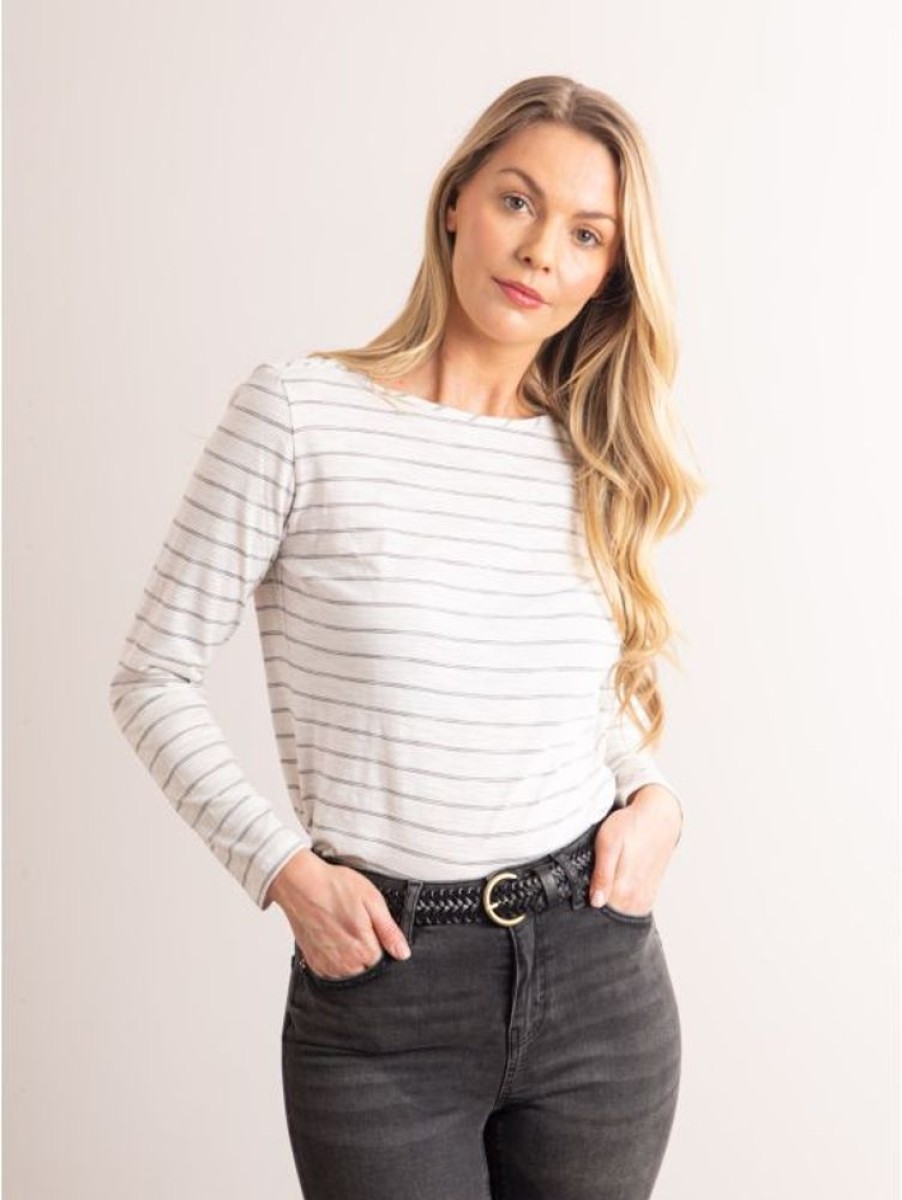 Lakeland Leather Bianca Double Stripe Breton Top In White And Charcoal | Tops