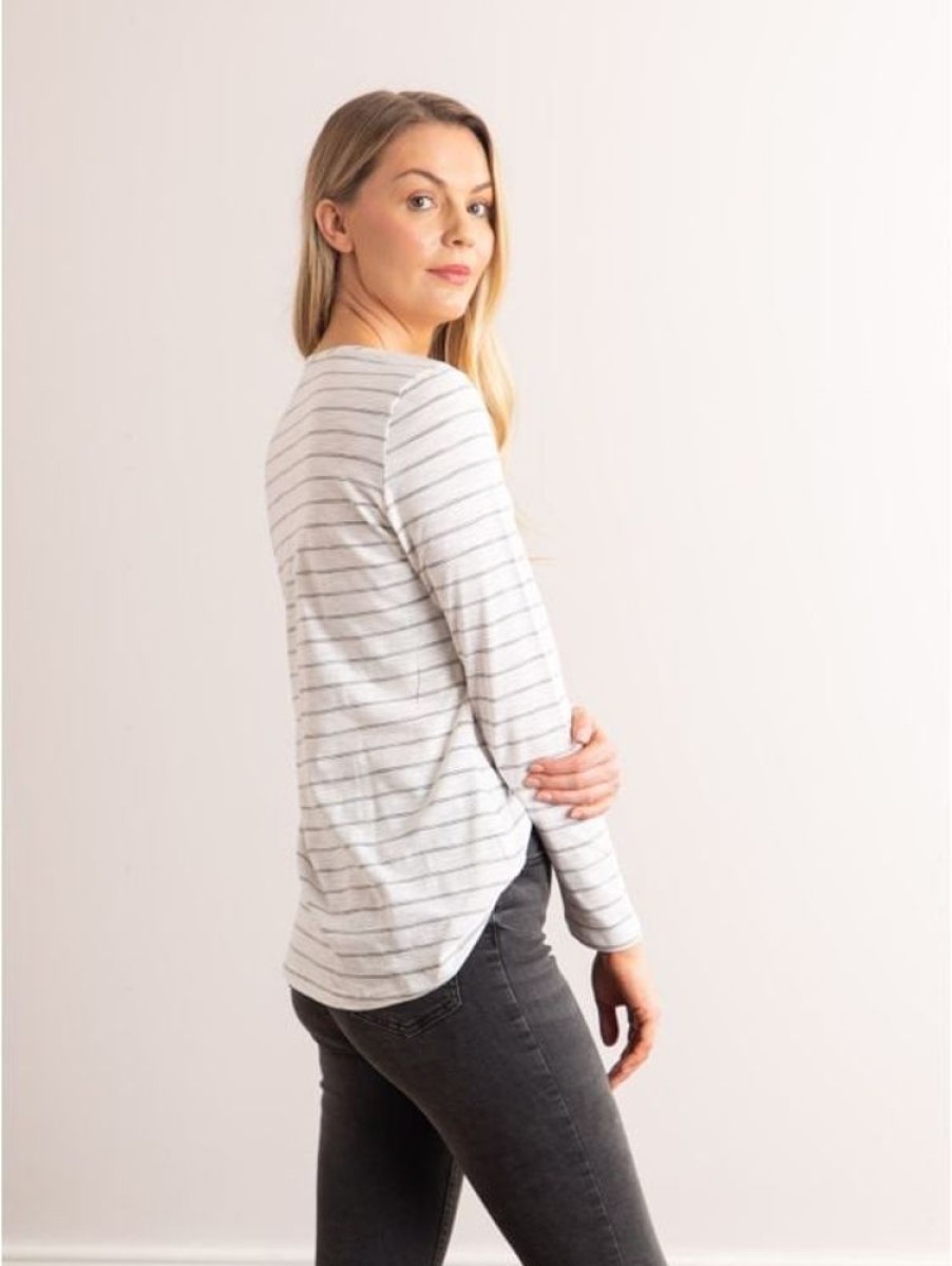 Lakeland Leather Bianca Double Stripe Breton Top In White And Charcoal | Tops