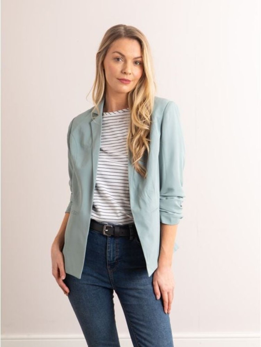 Lakeland Leather Bonnie Ruched Sleeve Blazer In Duck Egg Blue | Gifts For Her