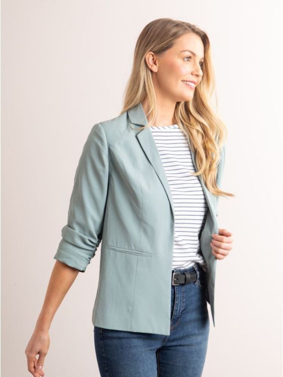 Lakeland Leather Bonnie Ruched Sleeve Blazer In Duck Egg Blue | Gifts For Her