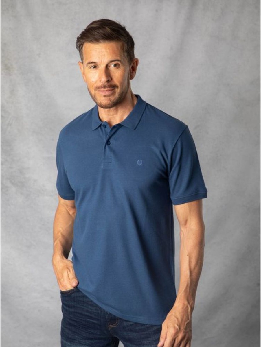 Lakeland Leather Short Sleeve Cotton Pique Polo Shirt In Denim Blue | T-Shirts & Polos