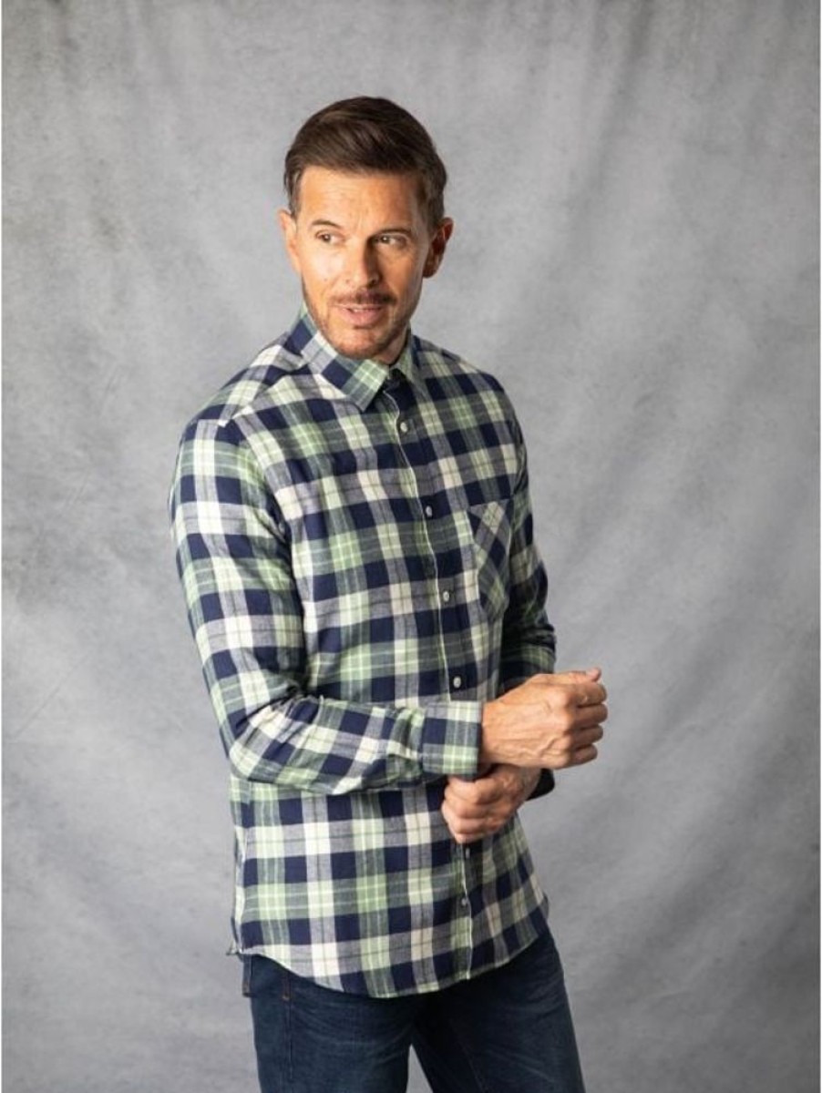 Lakeland Leather Harry Brushed Cotton Check Shirt In Green And Navy | Shirts