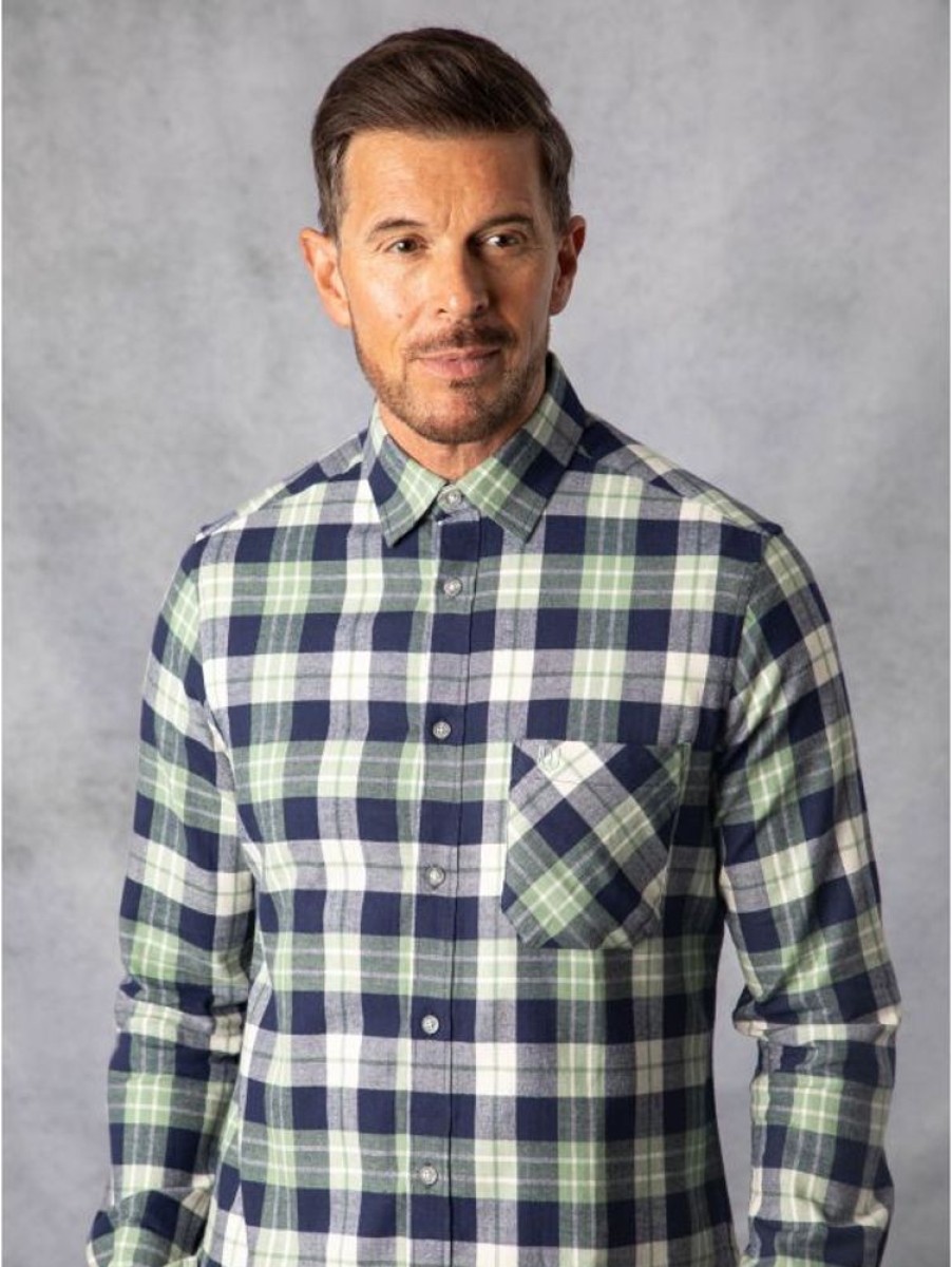 Lakeland Leather Harry Brushed Cotton Check Shirt In Green And Navy | Shirts