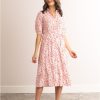 Lakeland Leather Janine Floral Print Short Sleeve Collared Midi Dress In White And Coral | New Arrivals