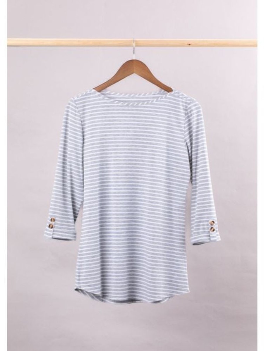 Lakeland Leather Belinda Striped Breton Top In Grey And White | Tops