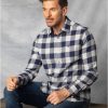 Lakeland Leather Leo Brushed Cotton Gingham Shirt In Navy And Grey | Shirts