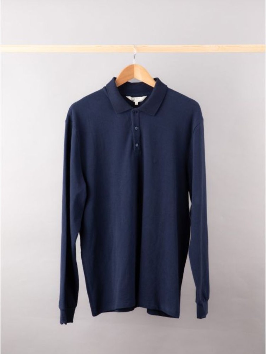 Lakeland Leather Long Sleeve Polo Shirt In Navy | T-Shirts & Polos