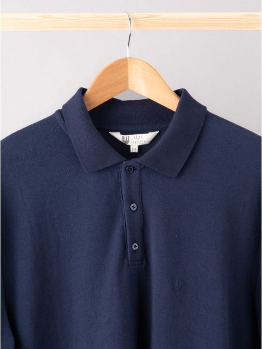 Lakeland Leather Long Sleeve Polo Shirt In Navy | T-Shirts & Polos