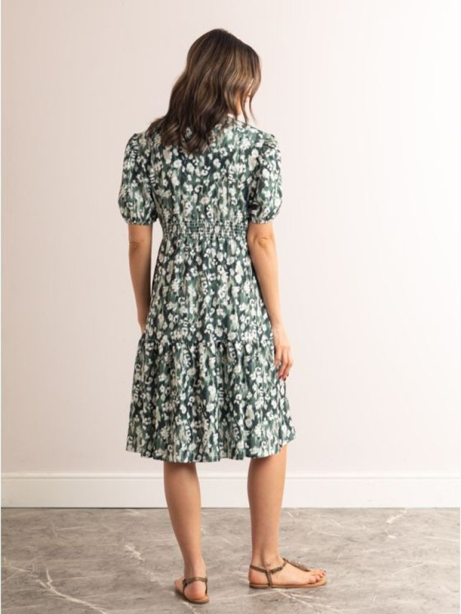 Lakeland Leather Leonie Floral Print V-Neck Midi Dress In Green | Dresses & Skirts