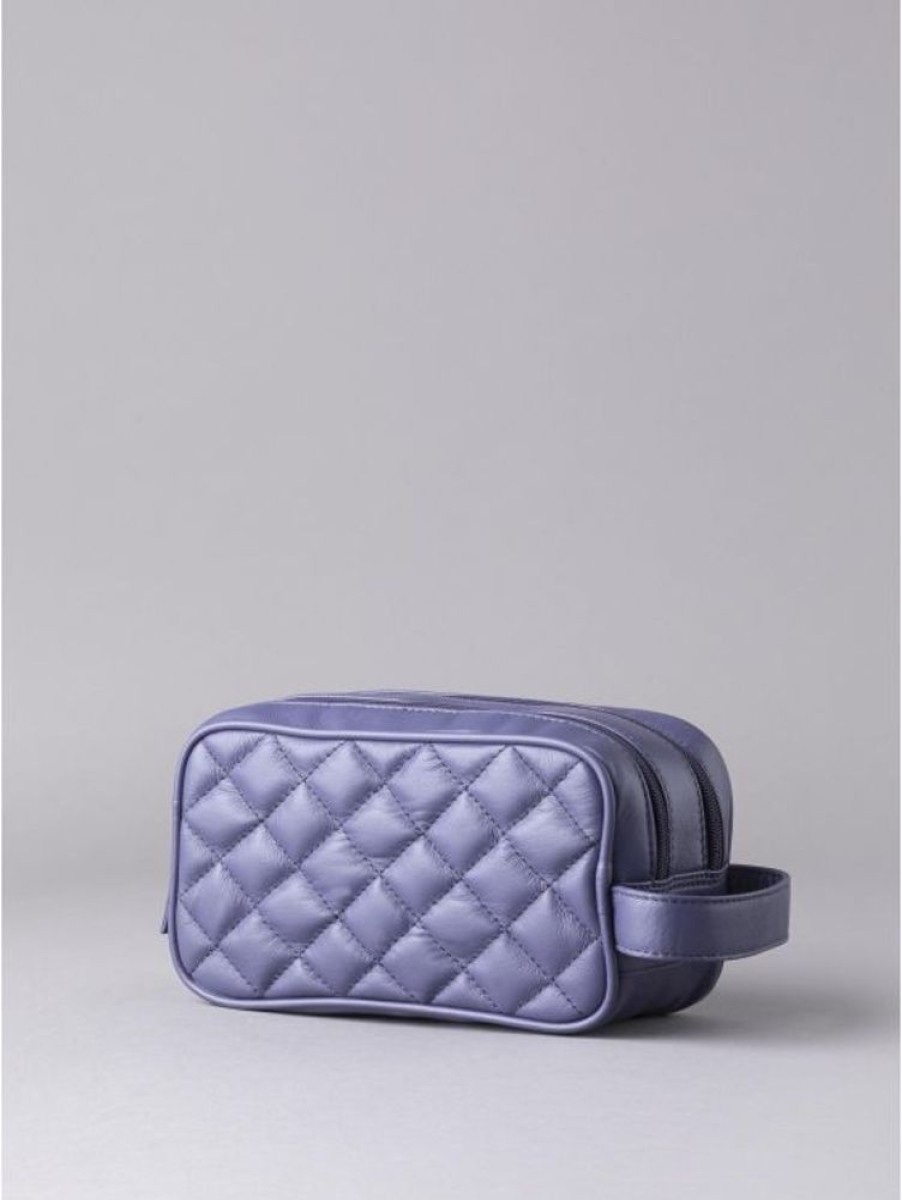 Lakeland Leather Quilted Leather Washbag In Purple | Cosmetic Bags