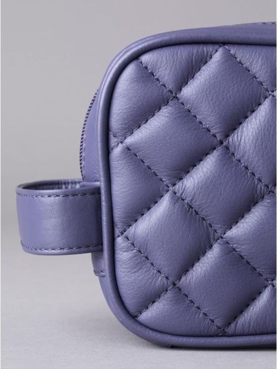 Lakeland Leather Quilted Leather Washbag In Purple | Cosmetic Bags