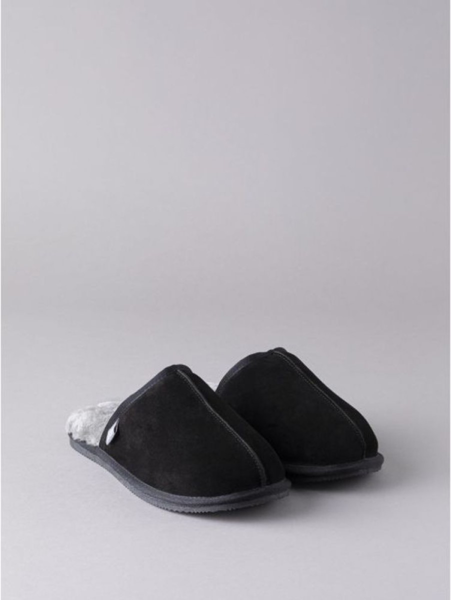 Lakeland Leather Men'S Sheepskin Sliders In Black | Slippers & Moccasins