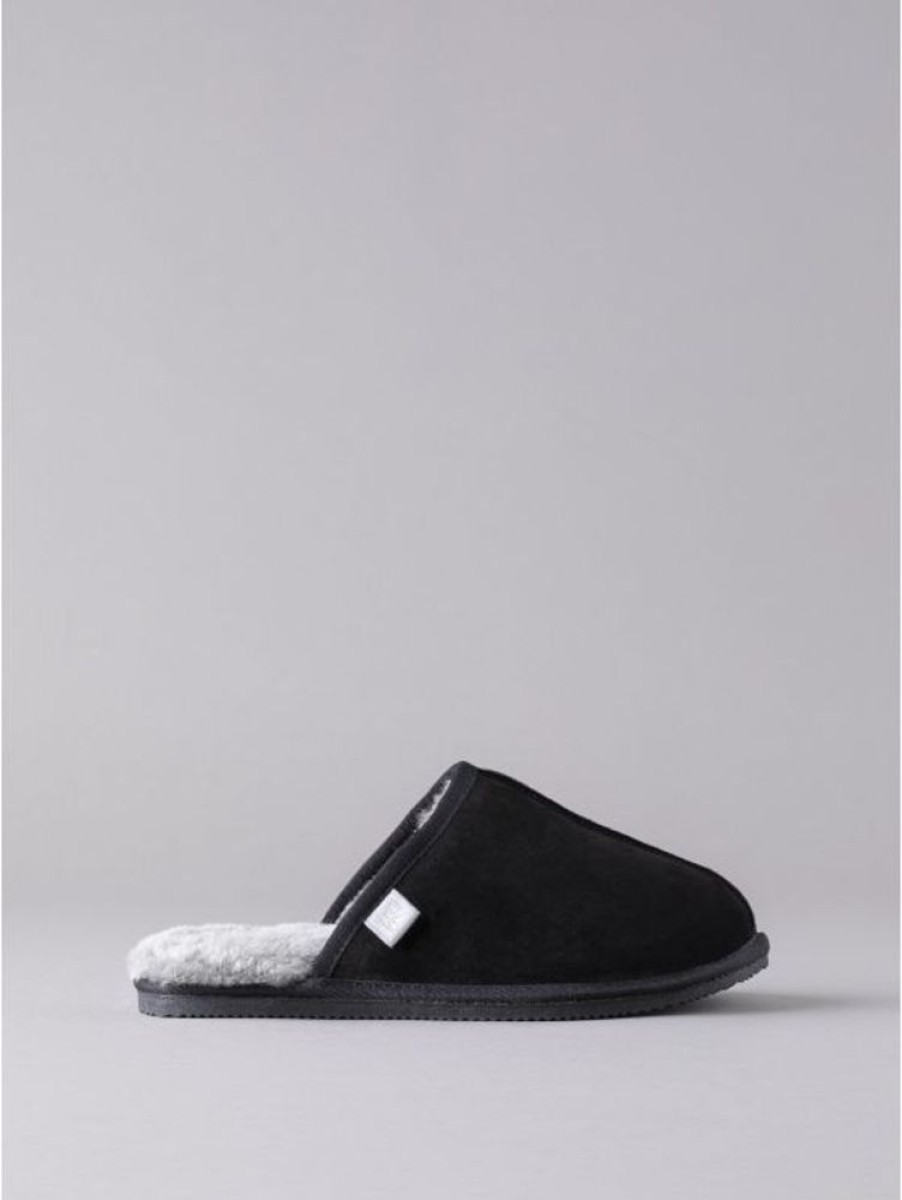 Lakeland Leather Men'S Sheepskin Sliders In Black | Slippers & Moccasins