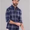 Lakeland Leather Warrick Cotton Check Shirt In Navy And White | Shirts