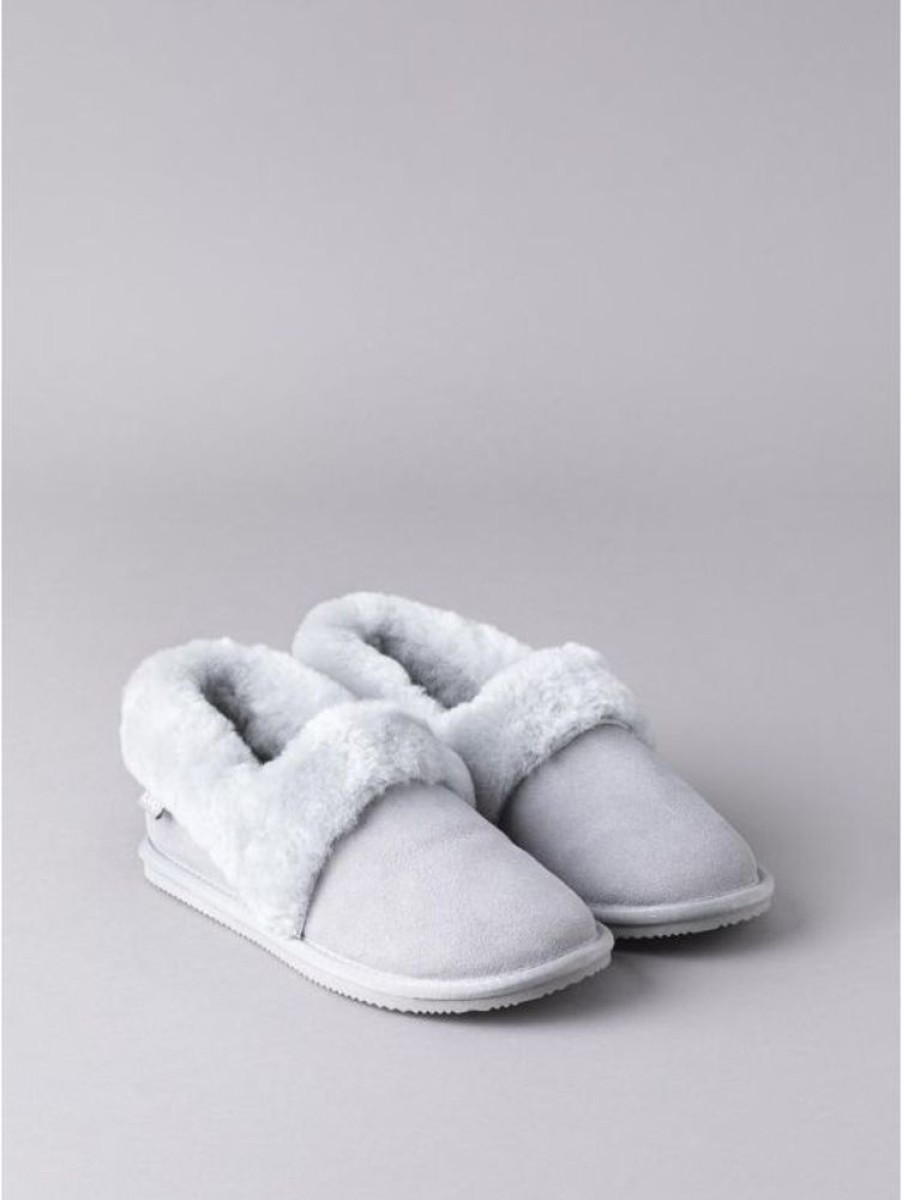 Lakeland Leather Ladies' Sheepskin Cuff Slippers In Light Grey | Gifts For Her