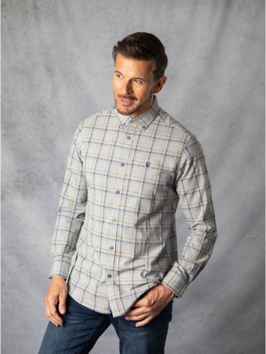 Lakeland Leather Adam Poplin Check Shirt In Grey Marl | Shirts