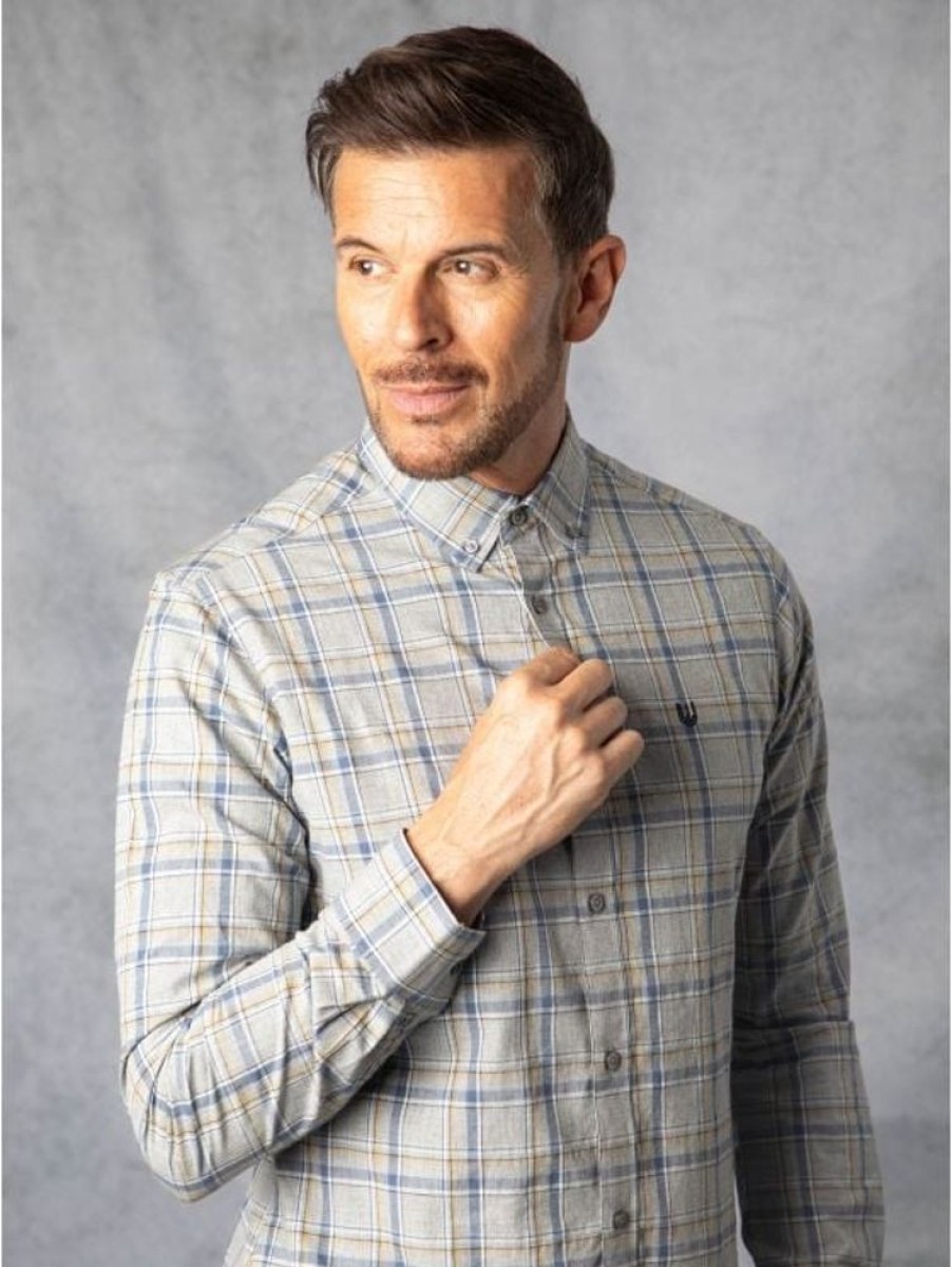 Lakeland Leather Adam Poplin Check Shirt In Grey Marl | Shirts