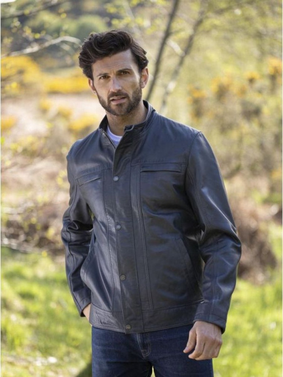 Lakeland Leather Latrigg Leather Jacket In Dark Sapphire | Coats & Outerwear