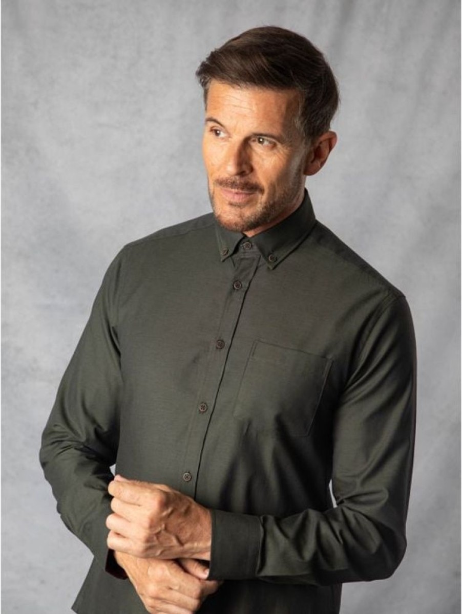 Lakeland Leather Max Cotton Oxford Shirt In Green | Shirts